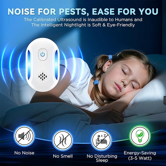 (2025 Upgraded) Ultrasonic Insect & Pest Indoor Repeller, Plug-in Control Device Electronic Repellent for Rodent, Mice, Rats, Roaches, Bugs, Ants, Spiders, Mosquitoes, 2 Mode Switching (6 Pack)