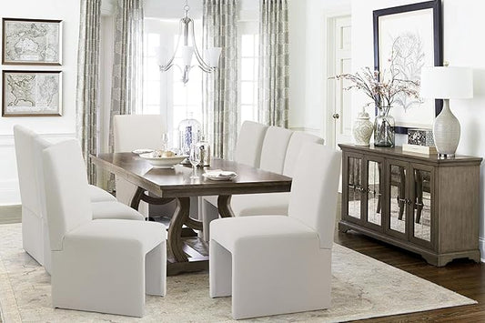 Upholstered Dining Chairs Set of 8 Modern Kitchen & Dining Room Chairs Linen Fabric Dining Chairs with Wooden Frame, White