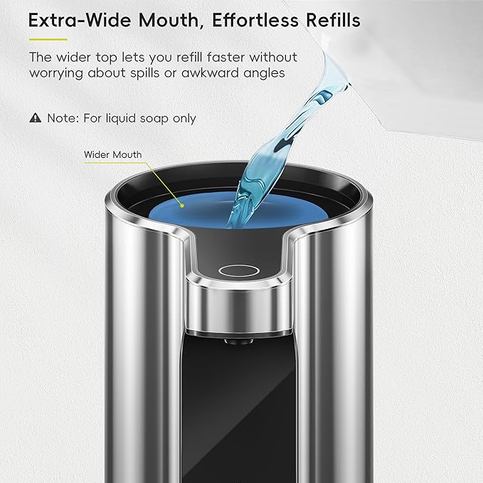 EKO Aroma Pro 13.5 fl oz Touchless Automatic Liquid Soap Dispenser, Rechargeable Hand & Dish Soap Dispenser for Bathroom and Kitchen Sink, Waterproof, Adjustable Volume Control (Chrome Metallic)