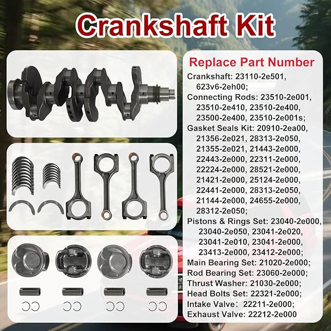 G4NC 2.0 Engine Rebuild Overhaul Kit w/Crankshaft Head Gasket Set & Connecting Rod Piston Vavles Fit For Hyundai Tucson Elantra Kia Sonata Sportage Forte Carens Soul 2.0L 2014-2019 23040-2E000