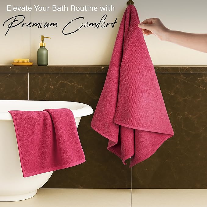 EcoNour 4 Pack Pink Bath Towels | 27x54 Inch Cotton Towel Set for Bathroom, Gym, Spa & Travel | Soft, Quick-Drying, Lightweight & Absorbent Towels for Daily Use