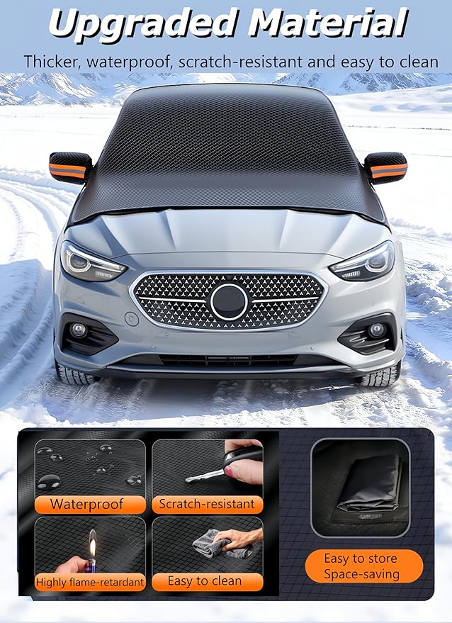 Windshield Snow Cover,Oxford Fabric Winter Frost Cover with Side Window and Rearview Mirror Protector, Extra Large Magnetic Frost Guard Windshield Cover for Most Cars,SUV,Sedan,Truck (Orange)
