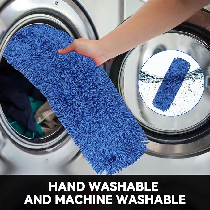24 Inch Dust Mop Head: Replacement Medium Washable Commercial Mop Head Sweeper and Janitorial Replacement Blue (Blue - 24 Inch, 3 Pack)