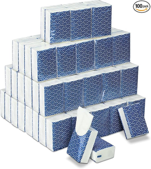 Therwen 100 Pack Pocket Tissues Travel Packs Bulk 1000 Sheet Mini Tissues Bulk 3 Ply Small Travel Size Paper Individual Pocket Size (Cool)