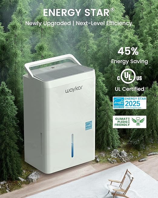 Waykar 150 Pint Energy Star Dehumidifier for Large Rooms up to 7,000 Sq. Ft. for Home, Basement, Commercial, Industrial, with Drain Hose & Tank, Auto Defrost, Ultra Quiet, Smart Auto Comfort Mode