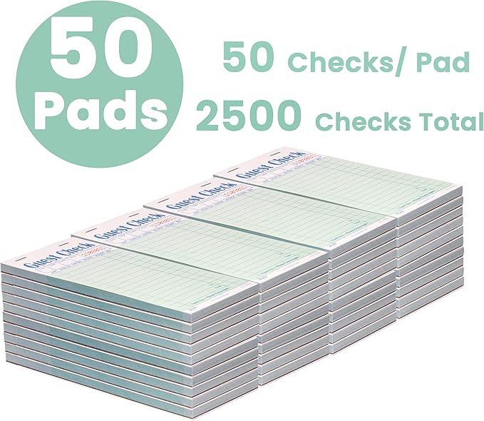 FMP Brands Double Part Guest Check for Servers, Server Note Pads 2500 Sheets (50 Pads), Server Books for Waitress with Carbon Copies, Guest Check 2 Part Carbonless, Check Book for Cafes, Restaurants