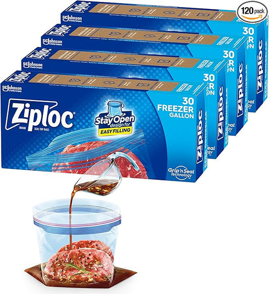 Ziploc Gallon Food Storage Freezer Bags, Stay Open Design, Easy to Fill, 30 count, 4 Pack, 120 Total (Packaging May Vary)