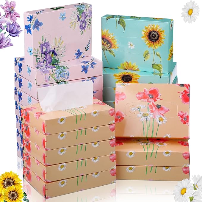 24 Packs Small Boxes of Tissues Flower Car Facial Tissue Boxes Disposable Tissue Packs Cube Facial Tissues 2 Ply 960 Sheets for Holiday Party Bathroom Office Floral Home Decor(Flower)