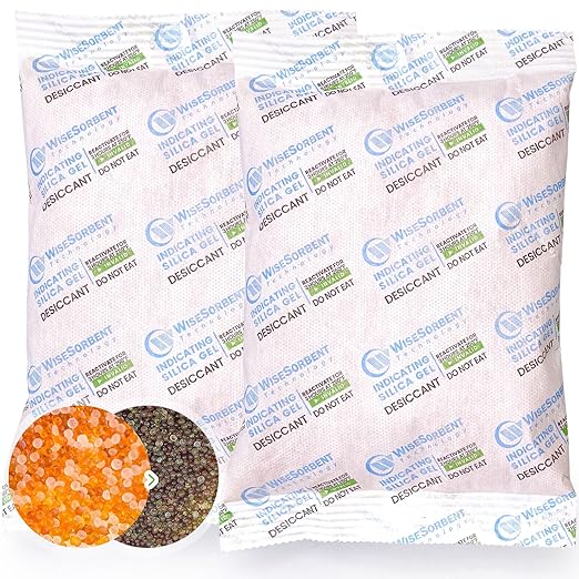 4Pcs 500 Gram Rechargeable Desiccant Packs, Indicating (Orange to Dark Green) Silica Packets, Gun Safe Dehumidifier, Silica Gel Packets for Storage, Desiccant Moisture Absorbers