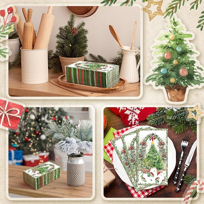 Jetec 200pcs Christmas Guest Napkins Christmas Tree Disposable Hand Towels for Bathroom Winter Conservatory Decorative Disposable Guests Napkins Guest Towels for Holiday Kitchen Dining Table
