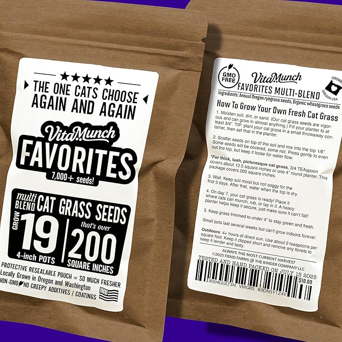 Cat Grass Seed Favorites Non-GMO Wild Native Blend Chosen by Most Kitties+Grows 19 Pots (200 Sq in) in 5 Days So Fresh It Sprouts Faster (Just Packaged) Trusted by Vets for Indoor Cats 7000+ Seeds