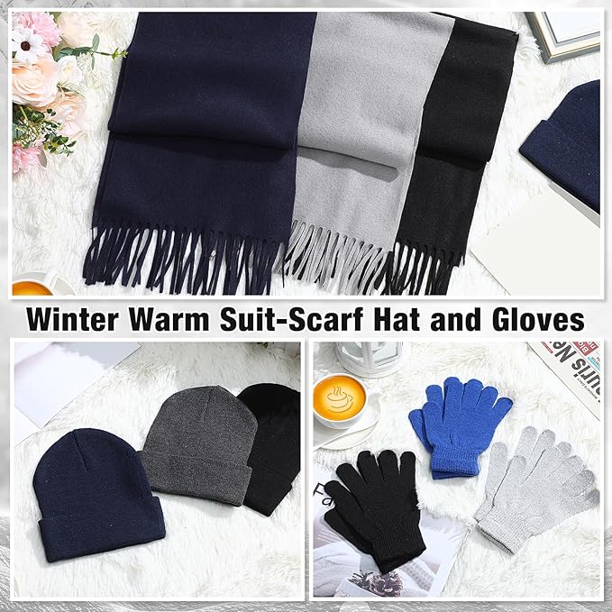 Unittype 300 Pcs Winter Beanies Gloves Scarf Set Bulk 100 Knit Skull Cap 100 Pair Winter Gloves 100 Neck Warmer for Men Women