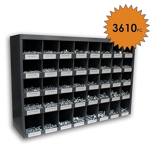 Titan Industrial Supply- 3,610 pcs Metric 10.9 Coarse Hardware Assortment Kit with Hex Cap Screws, Hex Nuts, Nylon Locknuts, Washers, & Durham 40 Hole Metal Bin