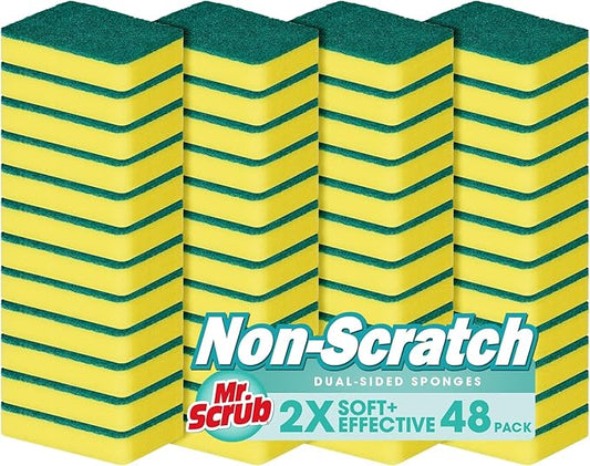 Sponges Kitchen Scrub Dish Sponge Scouring Pad, 48 Pack Cleaning Brush Scrubber Supplies for Soap, Dishwashing Dinnerware Sets Pan Pot Towels Cloth Rags Holder Glass Dishwasher Sink Bathroom