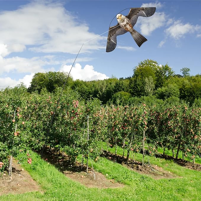Bird Hawk Flying Kite with Pole Crops Farm Protector Bird Scarer Flying Kite with 4m Pole-Style B