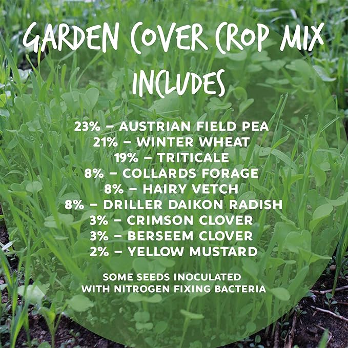 No-Till Farm and Garden Cover Crop Mix Seeds - 1 Lbs - Blend of Gardening Cover Crop Seeds: Hairy Vetch, Daikon Radish, Forage Collards, Triticale, More