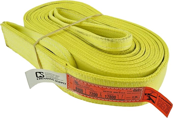 DD Sling. Multiple Sizes in Listing! (USA Made) 3" x 25', 2 Ply, Nylon Lifting Slings, Eye & Eye, Heavy Duty, 8900 lbs Vert, 7200 Choker, 17800 Basket (USA Nylon) (3"x25')