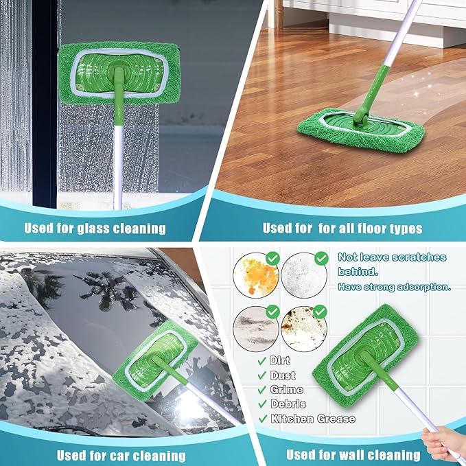 Reusable Mop Pads Compatible with Swiffer Sweeper Mop, Washable Wet Mop Pads Refills, Dry Sweeping Cloths, Microfiber Mops for Floor Cleaning -2 Pack