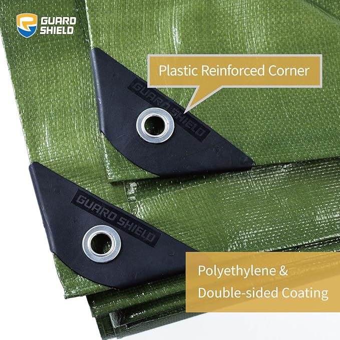 GUARD SHIELD Tarps Heavy Duty Waterproof 8x10 Feet Green Poly Tarp Cover Outdoor Thick UV Resistant Tarpaulin with Grommets 10mil (2-Pack)