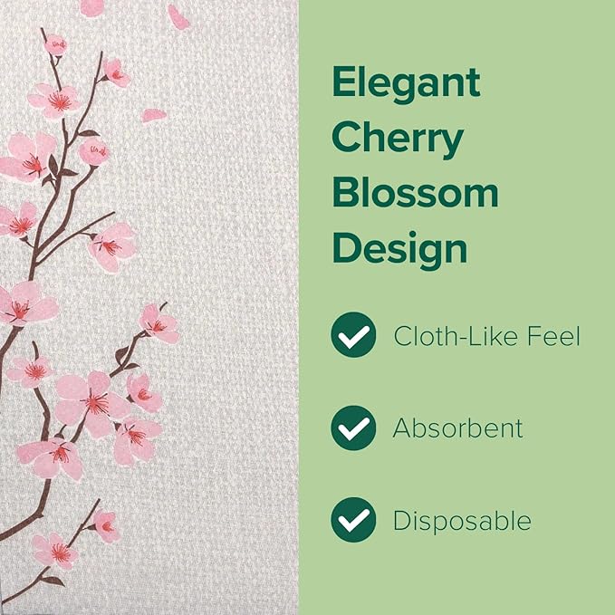 SimuLinen Cherry Blossom Disposable Guest Towels - Cloth-Like, Single-Use, Linen Feel Paper Towels, 12x17", 500ct (Made in Germany)