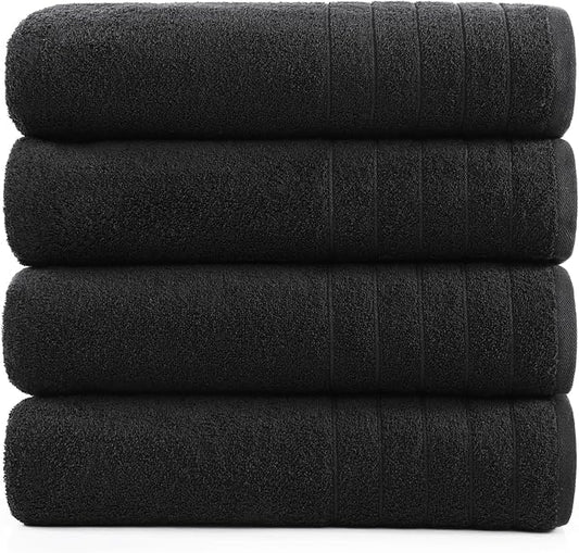 Casa Platino 100% Cotton Bath Towels 4 Pack (30"x60") - Ring Spun Mercerized Cotton Large Towel Set for Bathroom - Quick Dry, Soft & Absorbent Large Bath Towel Set - Oeko Tex Certified - Black Towels