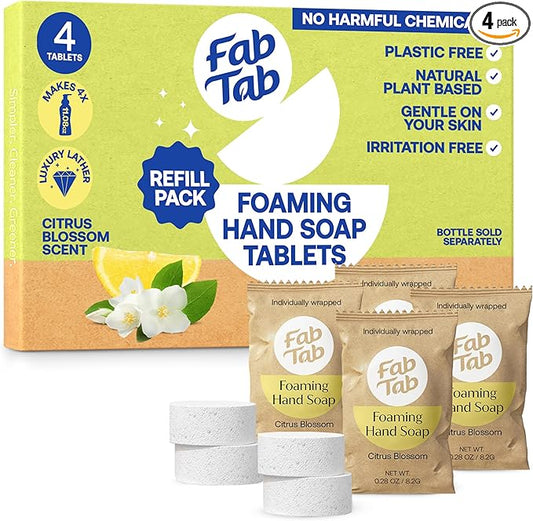 Fabtab Convenient And Easy To Use Foaming Hand Soap Refills - Hand Soap Tablets For A Guilt-free Cleaning Experience - Citrus Scent- Makes 4 X 11.9 Fl Oz (bottle Not Included) - Hand Soap Refills