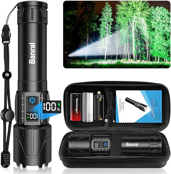 Rechargeable Tactical Flashlights High Lumens - 5000mAh Super Bright LED Powerful Flash Light, Waterproof Handheld USB C Flashlight for Home,Car,Camping,Emergencies,5 Modes,Christmas Gifts(1, Black)
