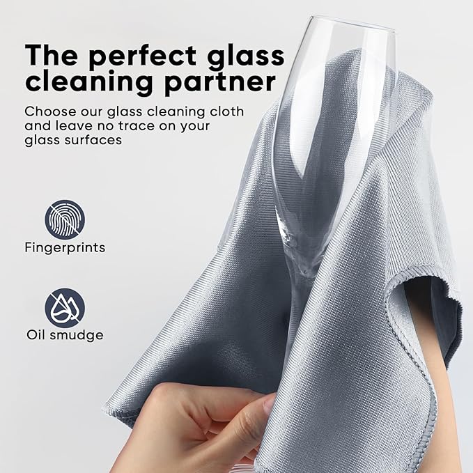 HOMEXCEL Microfiber Glass Cleaning Cloths 6 PK, Lint Free Streak Free, Reusable Microfiber Cleaning Cloth for Cleaning Windows, Glasses, Mirrors, Screens, Stainless Steel, and More, Grey-14”×16”