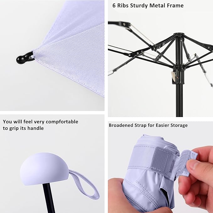 BAODINI Travel Essentials Mini Umbrella for Purse With Case Small Compact UV Sun Protection Lightweight Tiny Pocket Manual Open Close Umbrella for Women Kids and Men Fit Purse Backpack