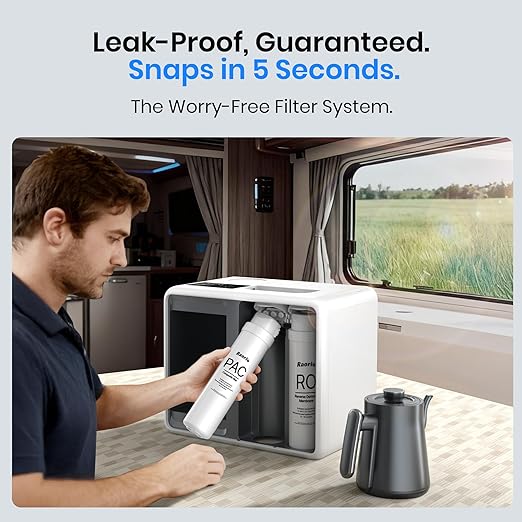 RP001W Portable Water Filter Reverse Osmosis Countertop, 5 Stage UV RO Filtration 1.06 Gal Water Tank,304 Stainless 0.8L Heating Kettle, Portable Water Purifier Dispenser for RV/Travel/Home, White