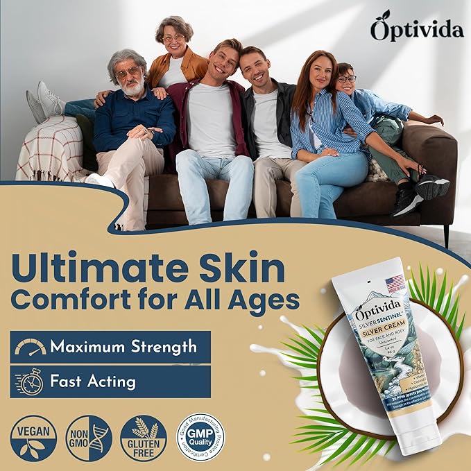 Optivida Nano Silver Skin Healing Cream - Skin Healing Ointment. Hydrating & Healing Topical Solution for Burns, Wounds, Scar, and Acne, Moisturizer Healing Cream