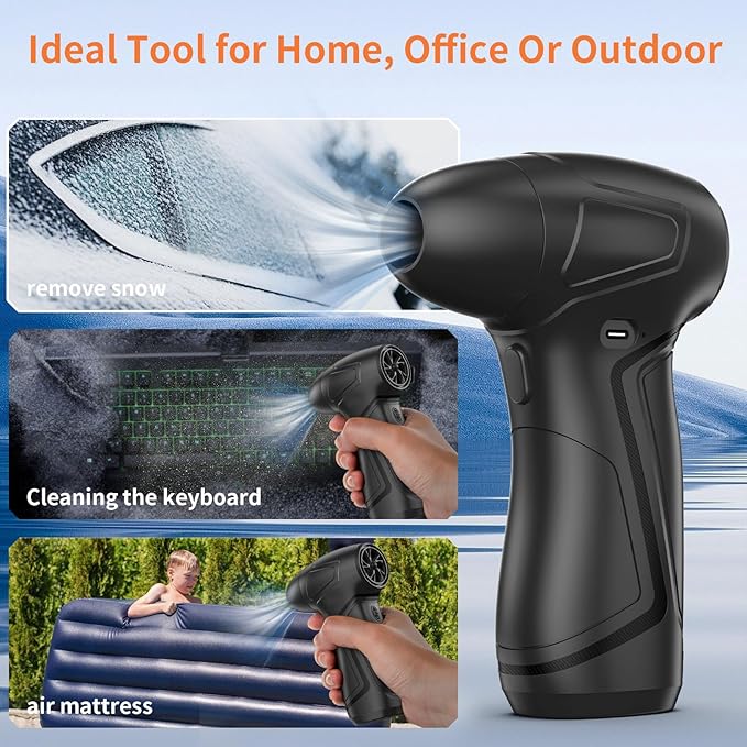 Rechargeable Compressed Air Duster for PC Computer, Cordless Mini Air Blower Portable, Super Powerful Dust Blower Speed Adjustable, Air Duster for Home, Outdoor, Leaf, Keyboard, Car Cleaning