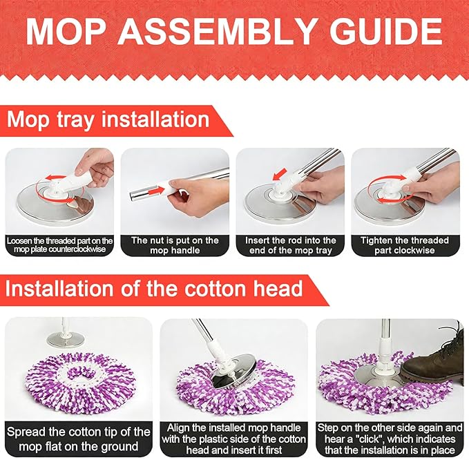 Extended Spin Mop Replacement Mop Handle, Upgraded 60-inch 360 Degrees Rotating Telescopic Replacement Mop Stick for Spin Mop Bucket Cleaning System (Stainless Steel Disc, Khaki)