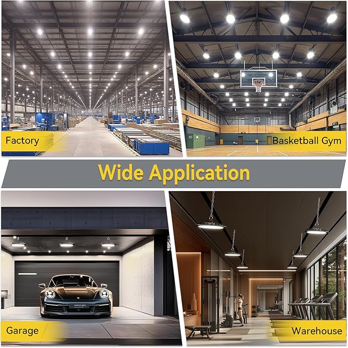 hunhun 4 Pack 250W UFO LED High Bay Light 37,500lm 5000K Commercial Bay Lights 5' Cable with Plug AC110-277V Waterproof Shop Lights for Workshop Garage Factory Warehouse Barn ETL Listed