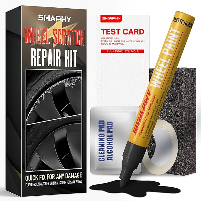 SMAPHY Matte Black Rim Touch Up Paint, Wheel Scratch Repair Kit, Repair Curb Rash, Scratches, and Scuffs on Wheels Quickly and Easily, Universal Color Matte Black Wheel Paint