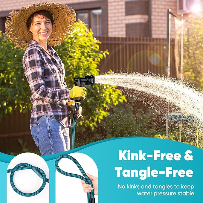 Garden Hose 100ft, Non-Expanding Water Hose Ultra Lightweight, Kink-Free, Sturdy, Flexible, Abrasion Resistant Hose for Yard, Lawn, Outdoor, Marine and Camper
