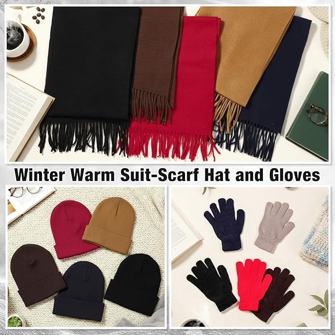 Unittype 300 Pcs Winter Beanies Gloves Scarf Set Bulk 100 Knit Skull Cap 100 Pair Winter Gloves 100 Neck Warmer for Men Women