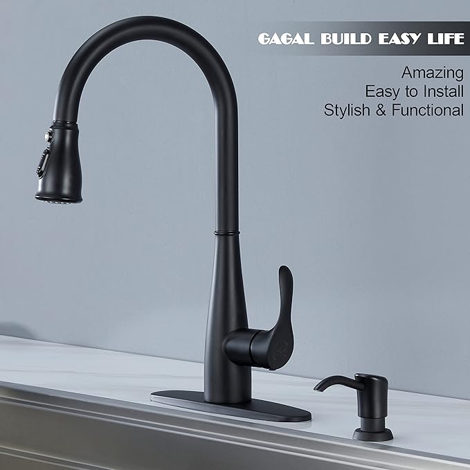 GAGALIFE Built in Counter Soap Dispenser for Kitchen Sink and Extension Tube Kit, Anti-Leakage Upgrade with 40" Tube No More Top Refill (Matte Black)