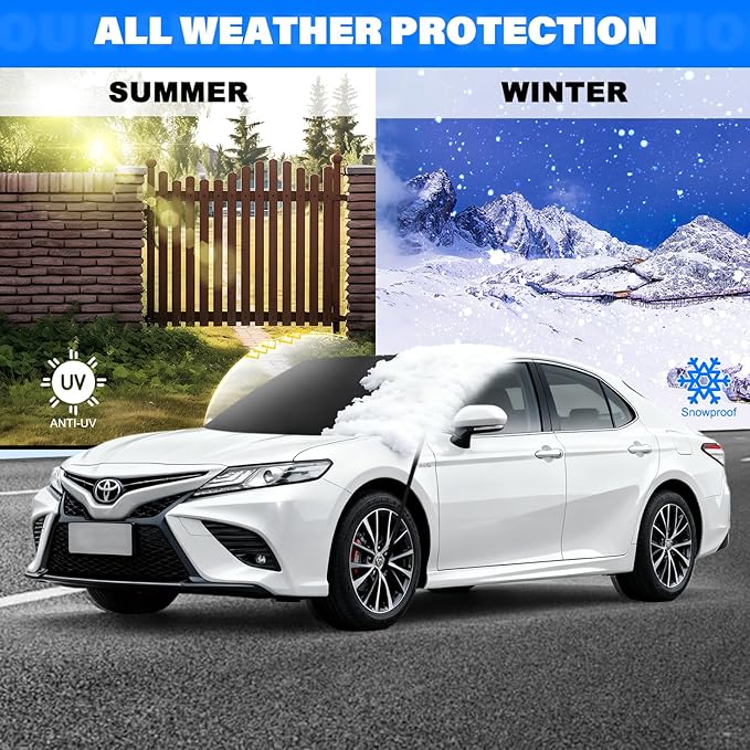 Windshield Cover for Ice and Snow,Heavy Duty 600D Oxford Fabric,Snow Windshield Cover for Car, Sedan,Trucks, SUV,Standard Winter Frost Hails Windshield Protector Blanket,Medium,70/55Wx44D Inch