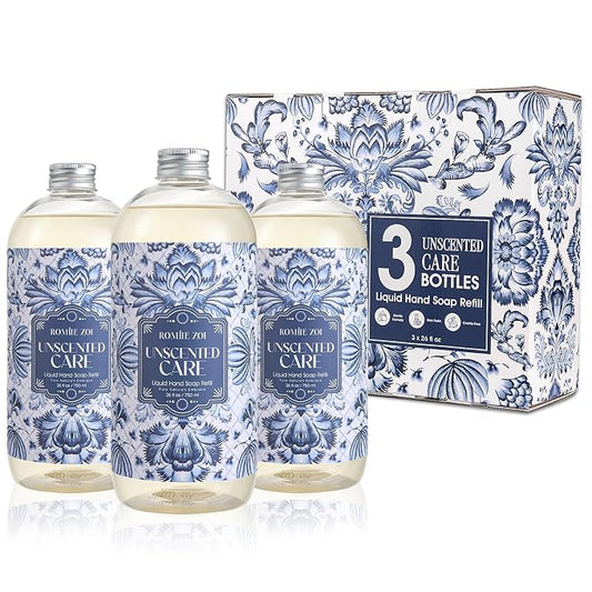 ROMIIE ZOI Liquid Hand Soap Refills Gift Set – Unscented – 3 x 26 Fl Oz Bottles – Plant-Based, Non-Toxic, Fragrance-Free & Gentle Moisturizing Formula – for Sensitive Skin, Bathroom, Kitchen