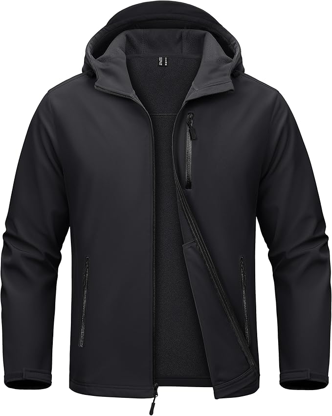 MAGCOMSEN Men's Waterproof Fleece Lined Rain Jacket Lightweight Softshell Raincoat with Hood Winter Hiking Windbreaker