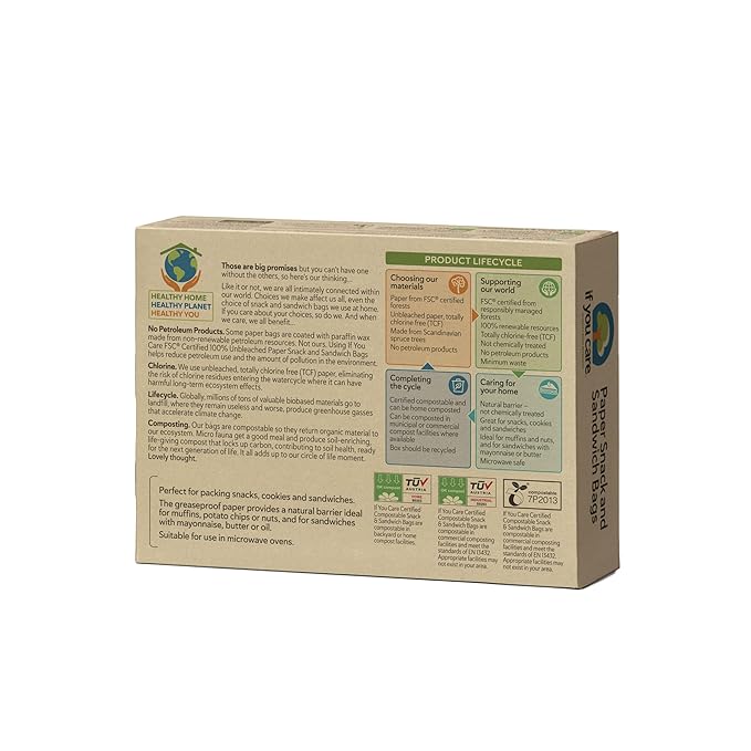 IF YOU CARE 100% Unbleached Paper Sandwich AND Snack Bags, 48 Count (Pack of 6)