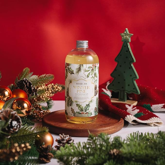 ROMIIE ZOI Christmas Liquid Hand Soap Refill-Winter Pine Soap Refill- Infused with Sweet Pine Aroma, Gentle & Moisturizing Formula for Home & Kitchen, 750 ML/ 26 FL OZ