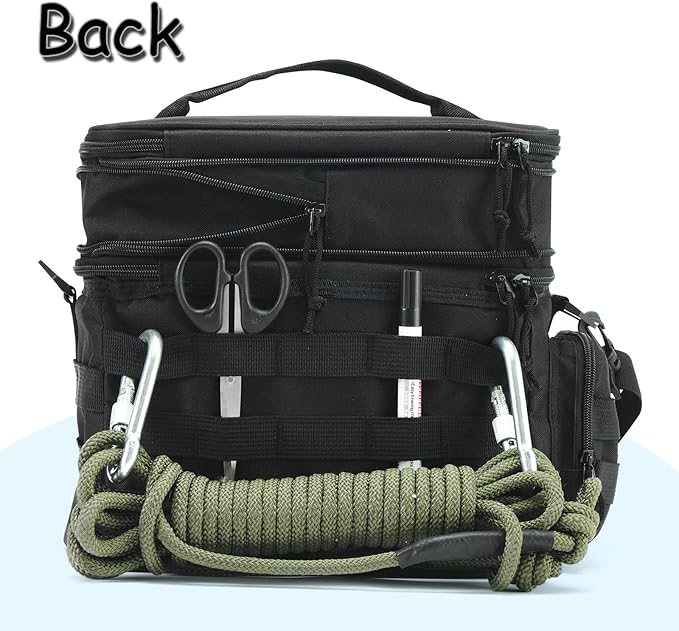 MOV COMPRA Tactical Lunch Bag for Men Expandable Double Deck Insulated Lunch Box Leakproof Large Capacity with MOLLE Water Bottle Pouch for Adults for Work Picnic Camping（Black）