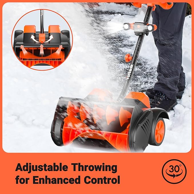 VOLTASK 48V Cordless Snow Shovel with Wheels, 15.7-Inch Brushless Cordless Snow Blower, 4-Ah Battery Snow Blower with Directional Plate & LED Lights (2 * 24V Battery & Dual Quick Charger Included)