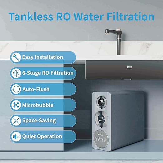 Suiysuim 800 GPD Tankless Reverse Osmosis System, 6-Stage Under Sink RO Water Filtration System, NSF/ANSI 42 Certified, Dual Outlet for RO and Microbubble Water, 2:1 Pure to Drain, N2-S