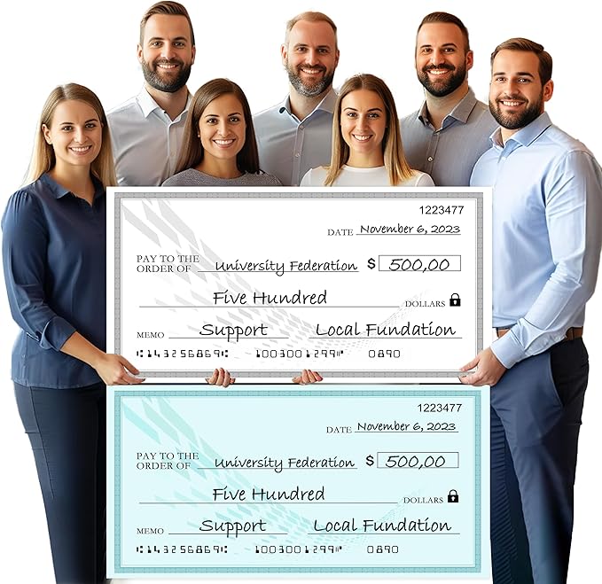 【2-Pack】30x16 Inch Big Check Giant Check Double-Sided Dry Erase Award Check | Waterproof Laminated Presentation Plaques for Presentations | Includes 2 Black Markers (Green & Black)