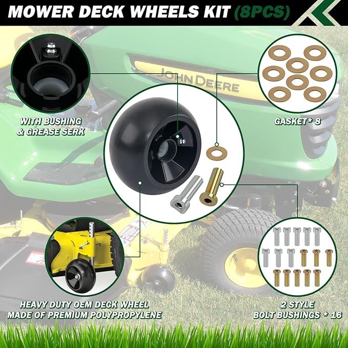 CheeMuii 8 Pack Lawn Mower Deck Gauge Wheels Kit AM125172 Mower Deck Wheels Compatible with John Deere 48", 54", 60", 62“, 72" Deck Replace for AM125172 AM124706 210-300