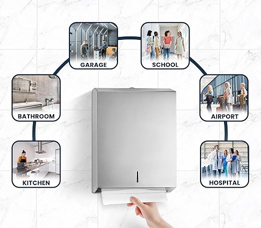 Alpine Commercial Paper Towel Dispenser – Wall-Mount Stainless Steel Holder for C-Fold & Multifold Towels – Durable & Lockable for Restaurants, Offices & Public Restrooms