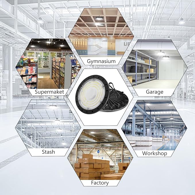 10 Pack LED High Bay Light 300W 30000LM, UFO LED Shop Light with 4ft Plug Cable, 6000K Commercial Bay Lighting, IP65 Waterproof for Warehouse Workshop
